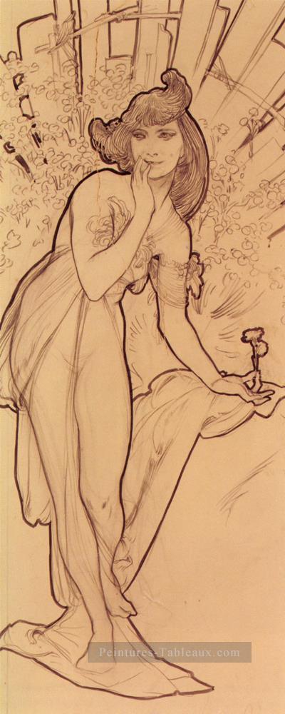 Œillet Art Nouveau tchèque Alphonse Mucha Peintures à l'huile